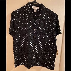 Evan Picone button down polka dot blouse
